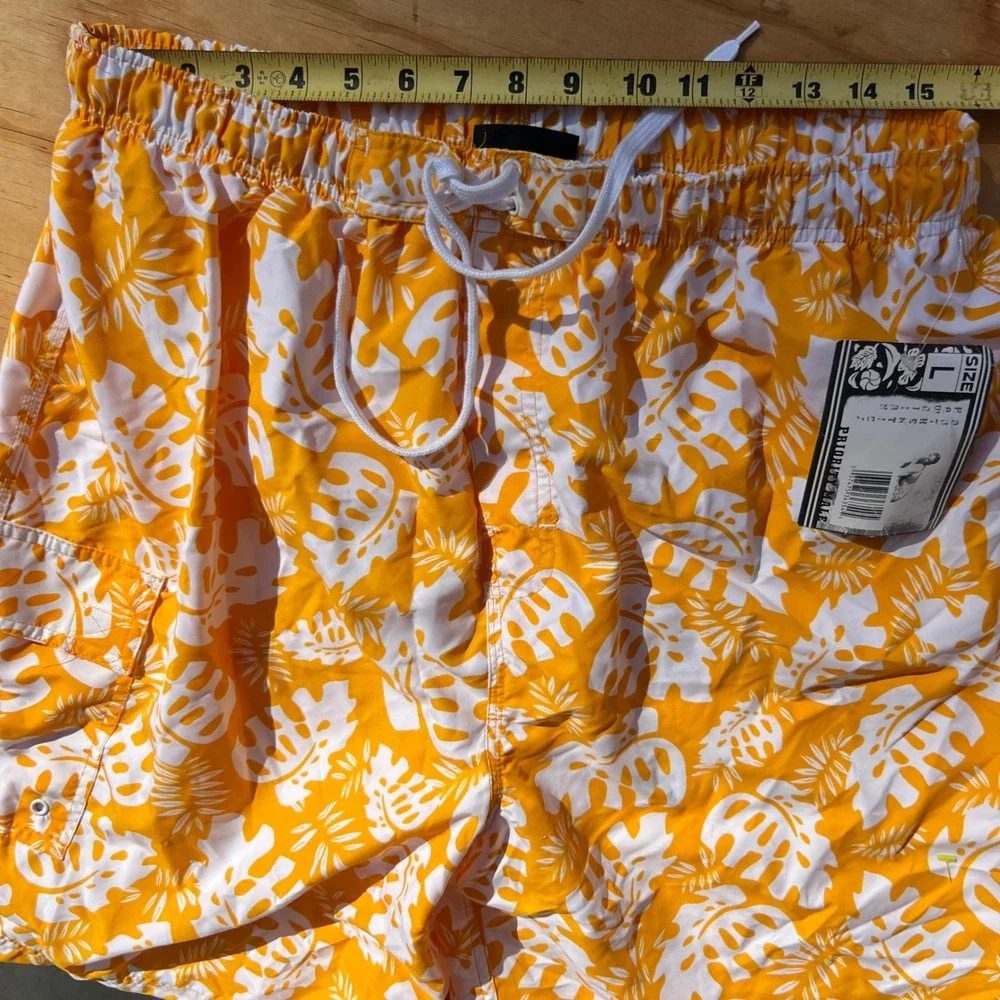 Priority Male Hawaiian Authentic Swim Trunks Orange White Tropical Floral Large